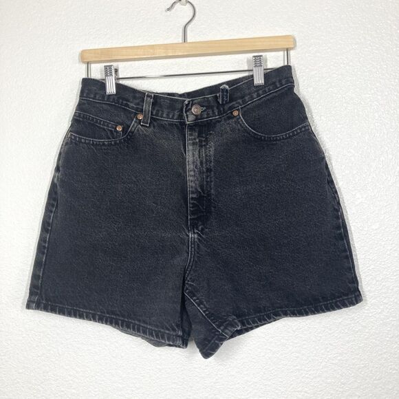 Vintage Lee Shorts Womens 13 Black High Rise Denim 90s Distressed Zipper Fly - Picture 1 of 16